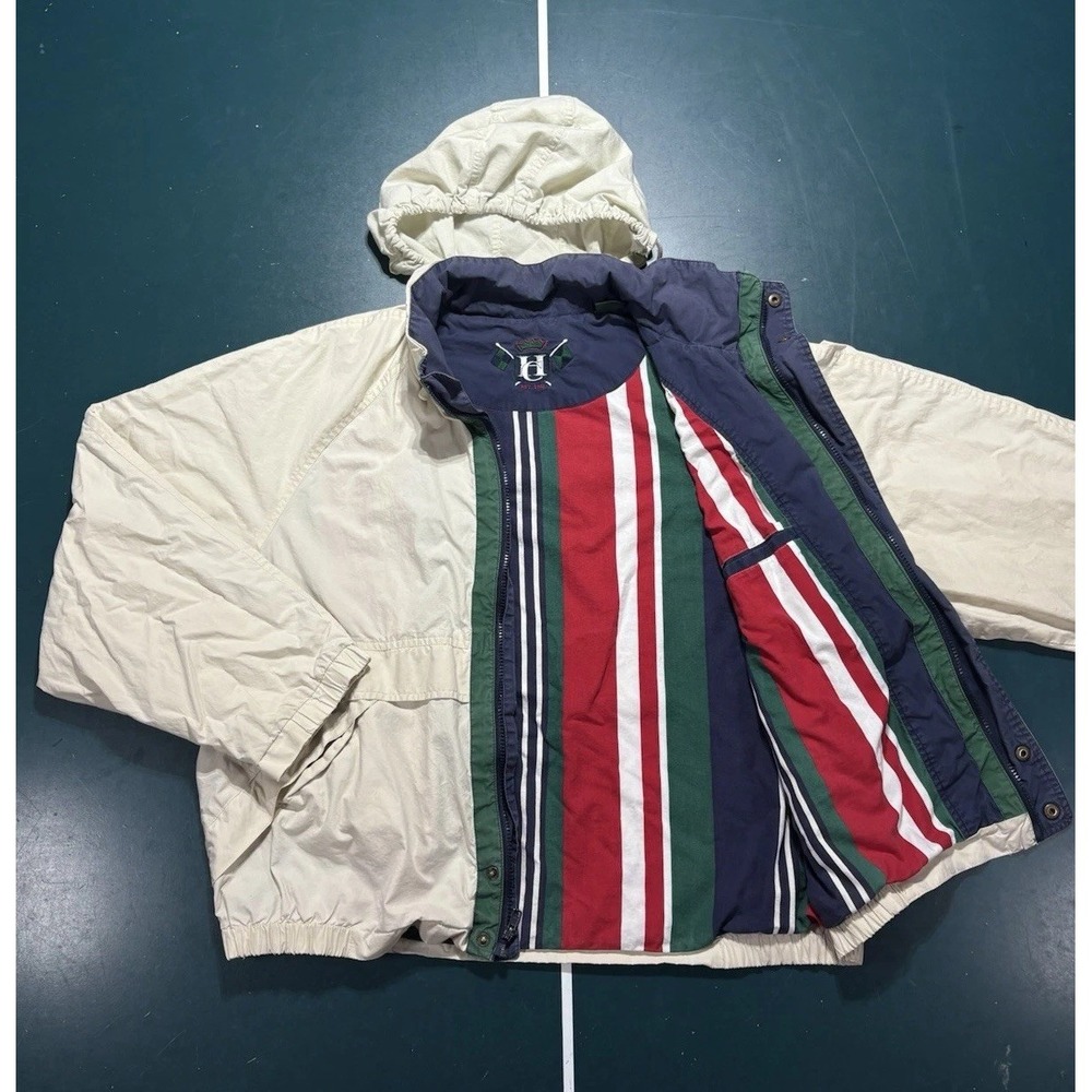 Vintage 90s Sailing Windbreaker Jacket Men Large White Multi Color Striped Liner